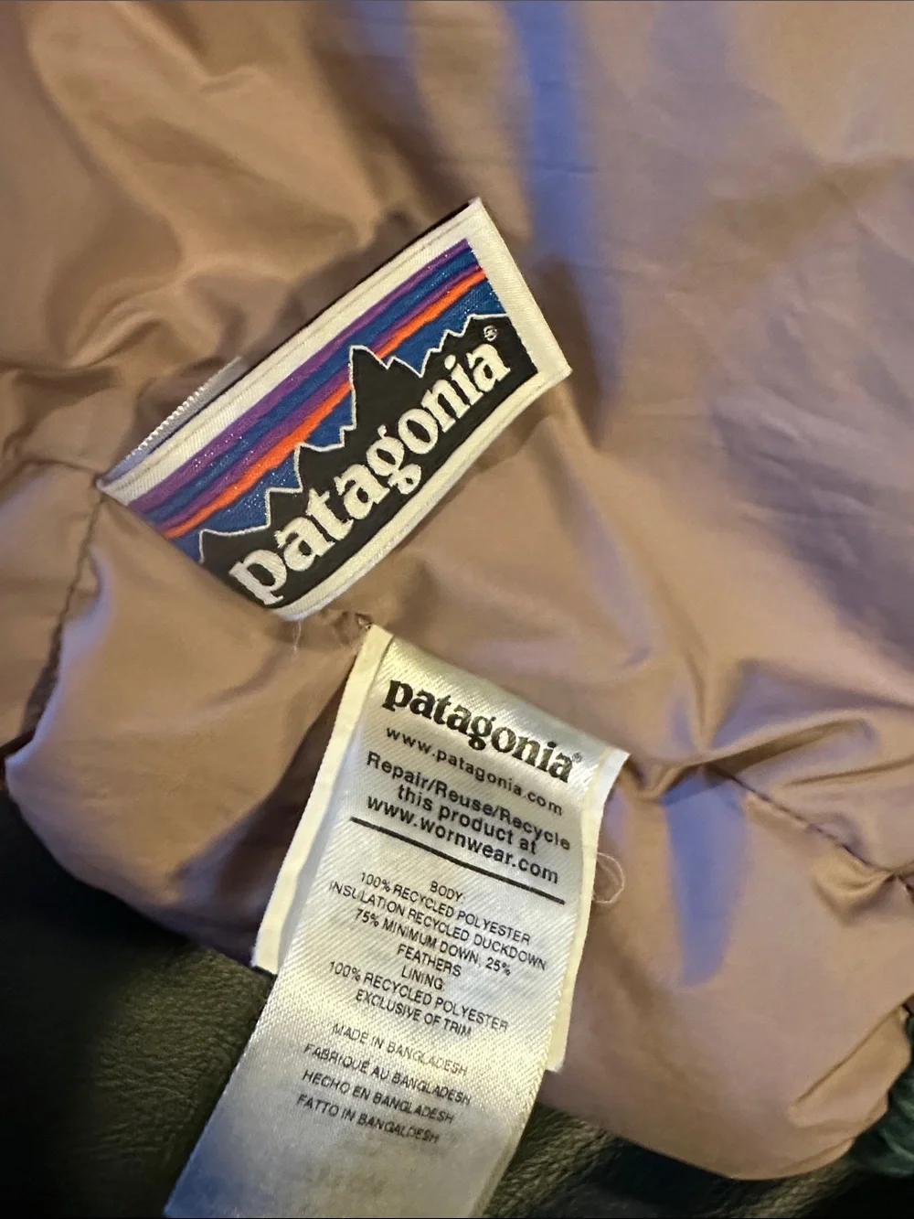 Patagonia Kids Hooded Puffer Jacket - Sage Green with Light Pink Accents